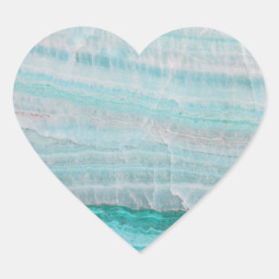 Turquoise Granite Stone Layered Wave Print Heart Sticker