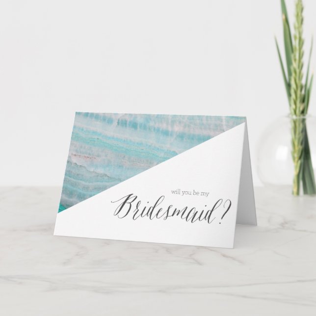 Turquoise Granite Stone Layered Wave Print Holiday Card (Front)