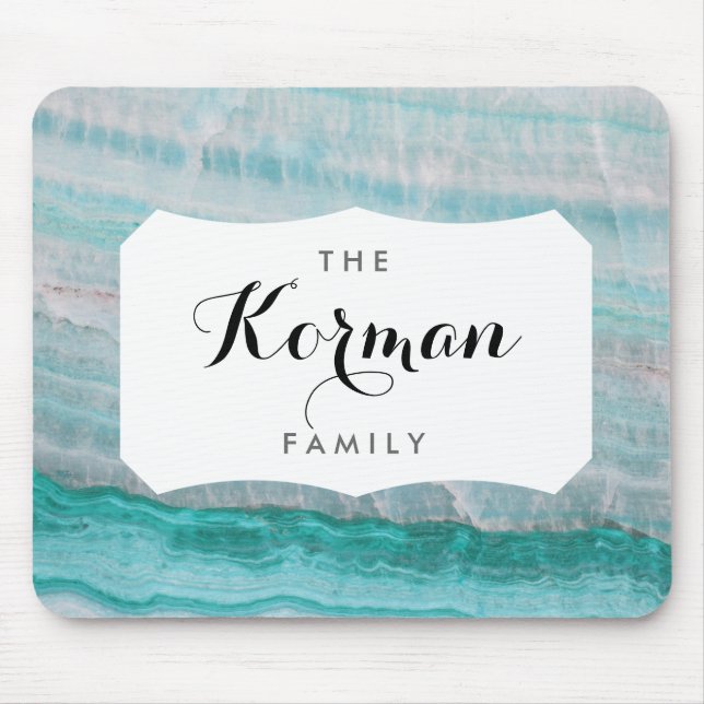 Turquoise Granite Stone Layered Wave Print Mouse Pad (Front)