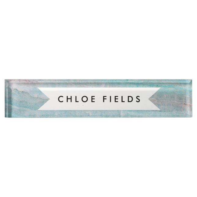 Turquoise Granite Stone Layered Wave Print Nameplate (Front)