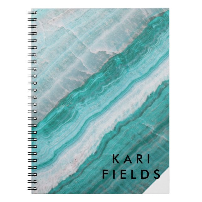 Turquoise Granite Stone Layered Wave Print Spiral Notebook (Front)