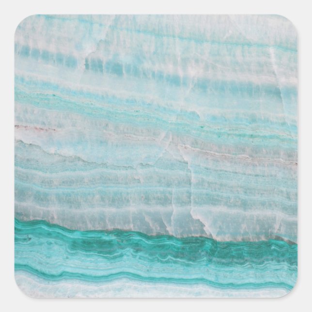 Turquoise Granite Stone Layered Wave Print Square Sticker (Front)