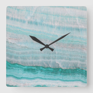 Turquoise Granite Stone Layered Wave Print Square Wall Clock