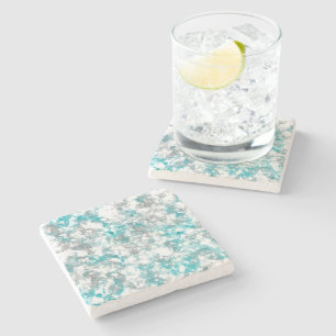 Turquoise gray and white marble texture stone coaster
