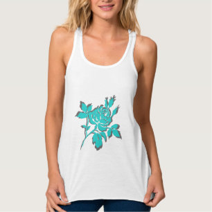 TURQUOISE-& GRAY ROSE-_Woman's-Tank's Singlet