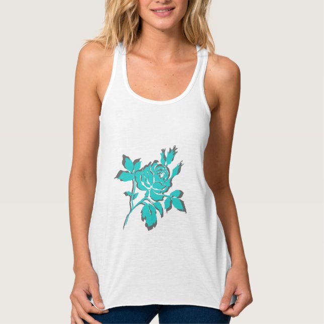 TURQUOISE-& GRAY ROSE-_Woman's-Tank's Singlet (Front)