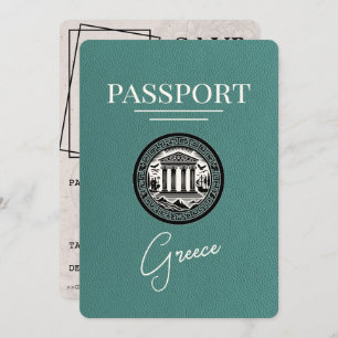 Turquoise Greece Passport Save the Date Card
