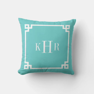 Turquoise Greek Key Border Custom Monogram Cushion