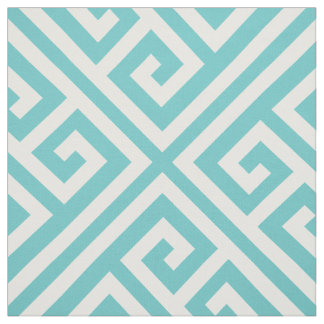 Turquoise Greek Key Large Scale Fabric
