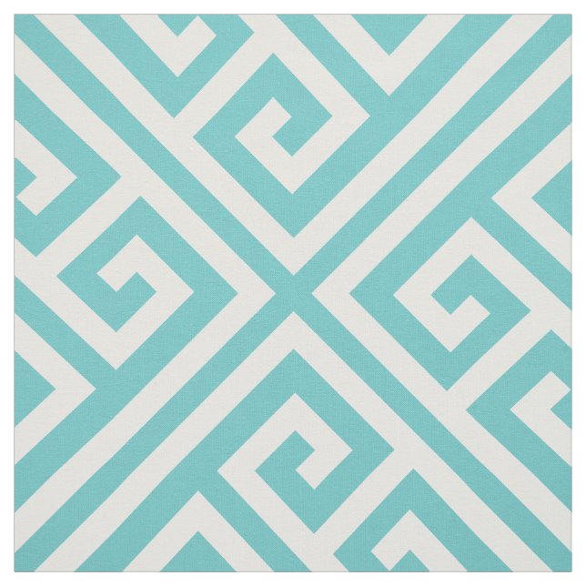 Turquoise Greek Key Large Scale Fabric (Swatch)