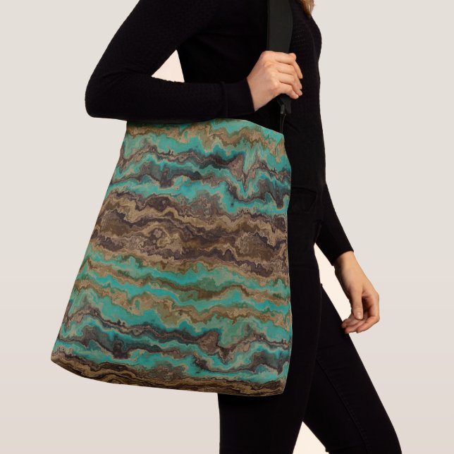 Turquoise green and brown Marble Abstract Crossbody Bag (Close Up)