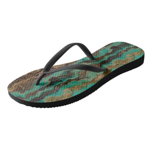 Turquoise green and brown Marble Abstract Jandals (Angled)