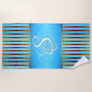 Turquoise, Green, and White Stripes Beach Towel