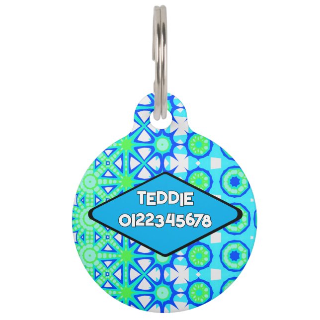 Turquoise Green Blue Geometric Pet Tag (Front)