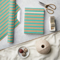Turquoise Green Blue Lines Faux Rustic Brown Kraft