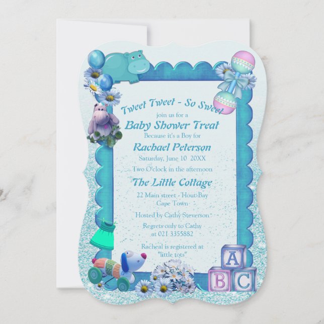 Turquoise Green Blue Photo frame Invitation (Front)