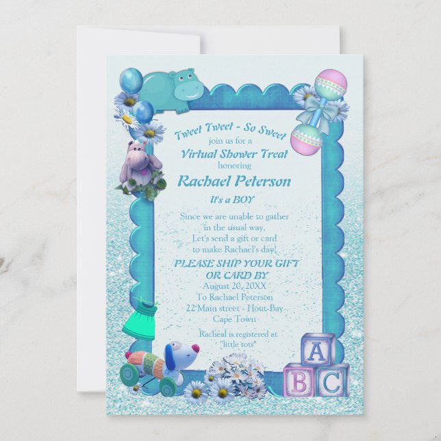 Turquoise Green Blue Virtual frame Invitation (Front)