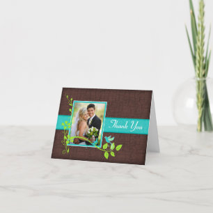 Turquoise Green Brown Crackle Photo Thank You Card