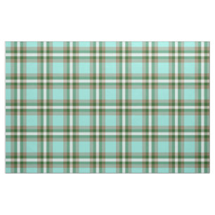Turquoise Green Brown White Tartan Squares Pattern Fabric