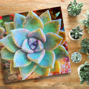 Turquoise Green Cactus Photo Bold Close Up Square Jigsaw Puzzle