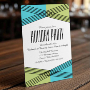Turquoise Green Colourful Deco Holiday Party Invit Invitation