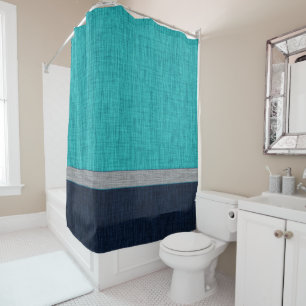 Turquoise Green Dark Blue Grey Nautical Stripe Shower Curtain