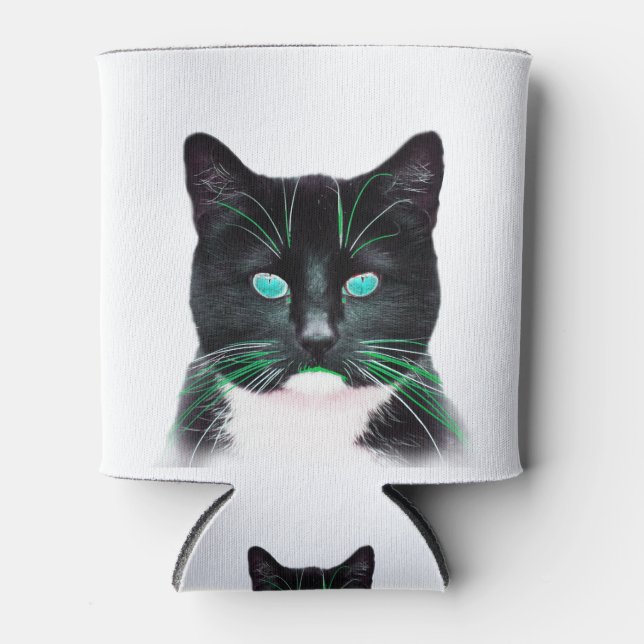 Turquoise Green Eyed Cat Can Cooler (Front)