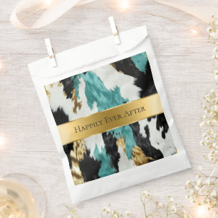 Turquoise Green Gold Black Cowhide Wedding Favour Bags