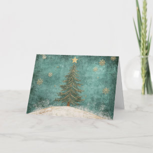 Turquoise Green Gold Foil Christmas Trees Card