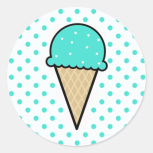 Turquoise Green Ice Cream Cone Classic Round Sticker