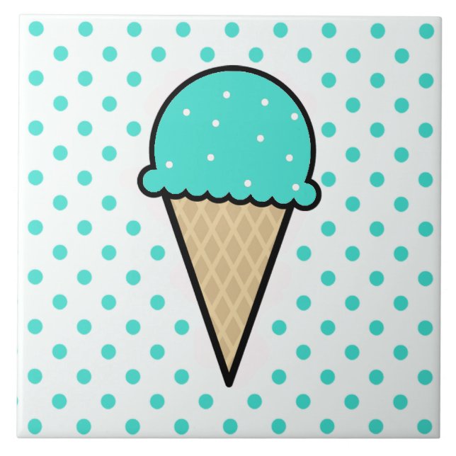 Turquoise Green Ice Cream Cone Tile (Front)