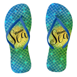 Turquoise green ombre Mermaid scales Personalised Jandals