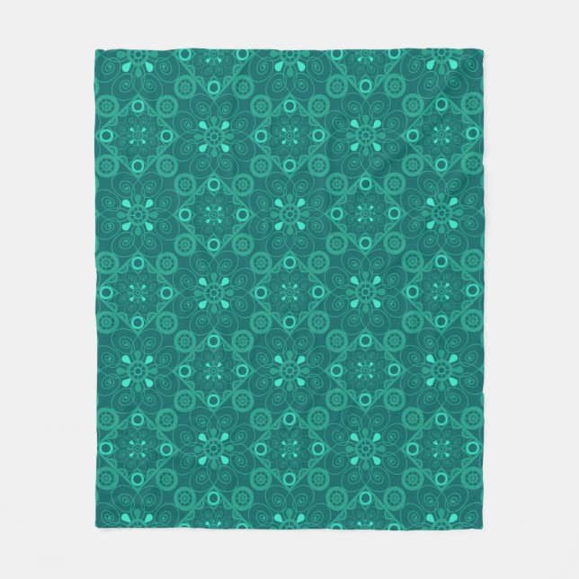 Turquoise, green, ornament fleece blanket (Front)