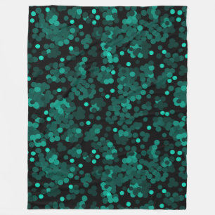 Turquoise green polka dot pattern on black fleece blanket