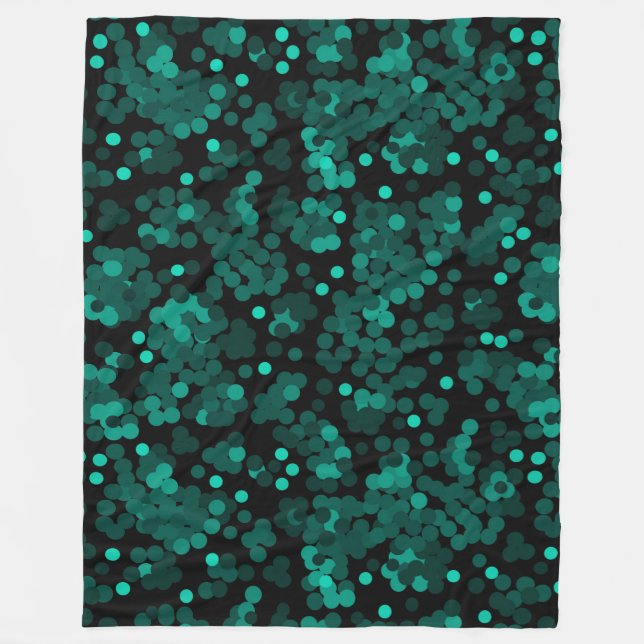 Turquoise green polka dot pattern on black fleece blanket (Front)