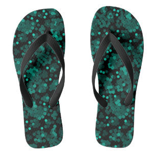 Turquoise green polka dot pattern on black jandals