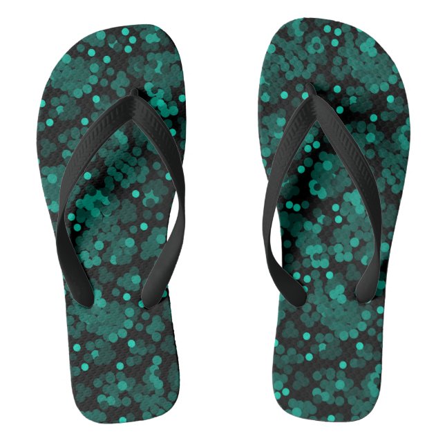 Turquoise green polka dot pattern on black jandals (Footbed)