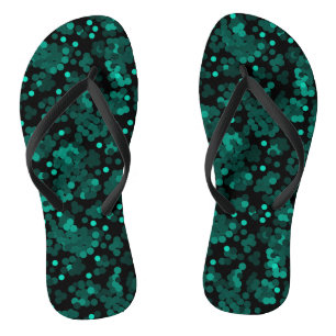 Turquoise green polka dot pattern on black jandals