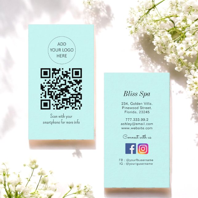 Turquoise Green QR Code Spa Salon  Business Card (Creator Uploaded)