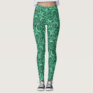 Turquoise-green, roses, floral, green, turquoise, leggings