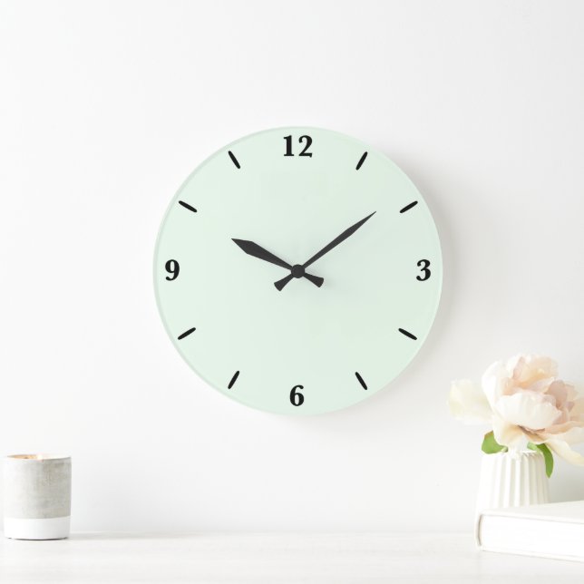Turquoise Green Soft Pale White Pastel Solid Colou Large Clock (Home)