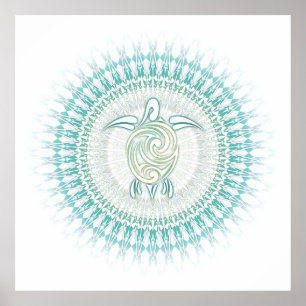 Turquoise Green Turtle Mandala Animal Poster
