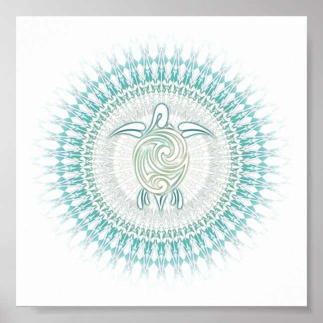 Turquoise Green Turtle Mandala Animal Poster (Front)