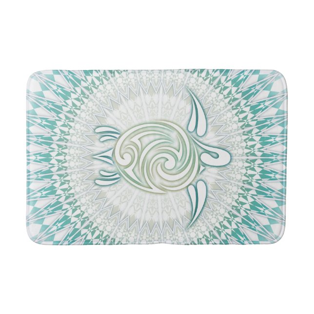 Turquoise Green Turtle Mandala Coastal Maritime Bath Mat (Front)