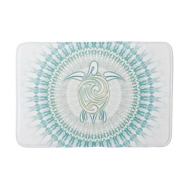 Turquoise Green Turtle Mandala Maritime Bath Mat (Front)