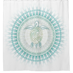 Turquoise Green Turtle Mandala Shower Curtain
