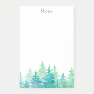 Turquoise Green Watercolor Evergreen Trees Post-it Notes
