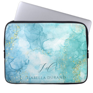 Turquoise Green watercolor Glitter Customisable Laptop Sleeve
