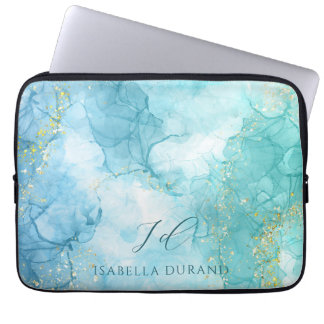 Turquoise Green watercolor Glitter Customisable Laptop Sleeve