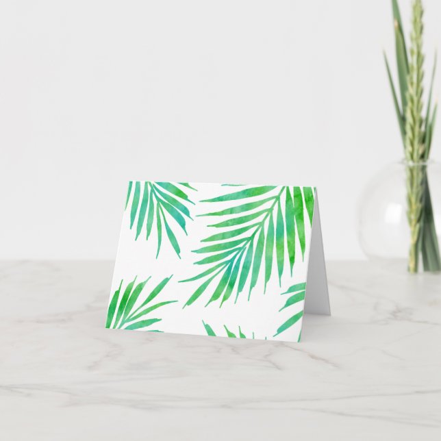 Turquoise Green Watercolor Palm Fronds Note Card (Front)